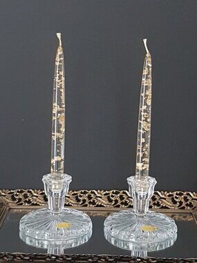 Vintage West Germany Lead Crystal Candlestick Holders | 1970s Collectible